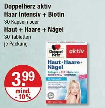 Doppelherz aktiv Haar Intensiv + Biotin 30 Kapseln oder Haut + Haare + Nägel 30 Tabletten