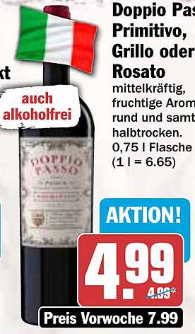 Doppio Passo Primitivo, Grillo oder Rosato - 0,75 l Flasche