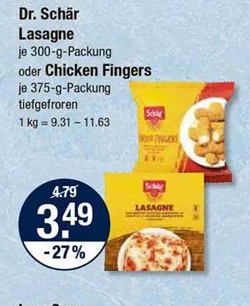Dr. Schär Lasagne oder Chicken Fingers - Tiefgefroren