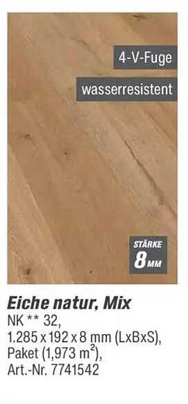 Eiche natur, Mix – wasserresistent mit 4-V-Fuge
