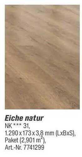Eiche natur - NK *** 31, 1.290 x 173 x 3,8 mm (LxBxS)