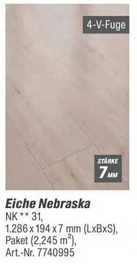 Eiche Nebraska 4-V-Fuge, Stärke 7 mm