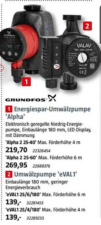 Energiespar-Umwälzpumpe 'Alpha' und Umwälzpumpe 'eVAL1'