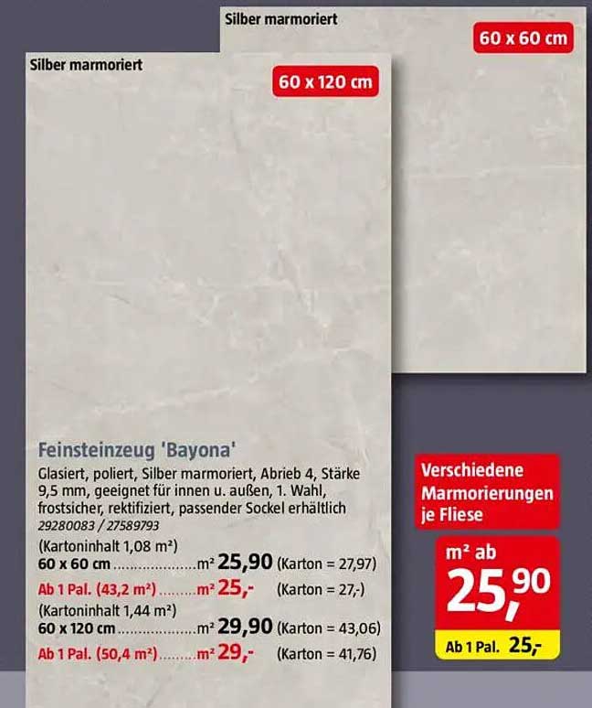 Feinsteinzeug 'Bayona' - Silber marmoriert