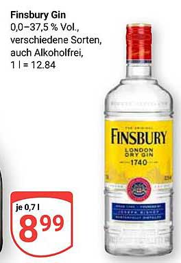 Finsbury Gin 0,0–37,5 % Vol., verschiedene Sorten, auch alkoholfrei