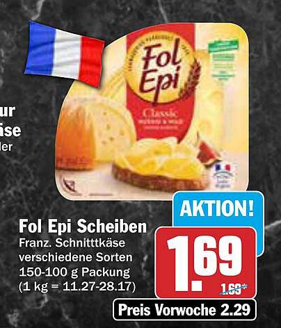 Fol Epi Scheiben - Franz. Schnittkäse verschiedene Sorten 150-100 g Packung