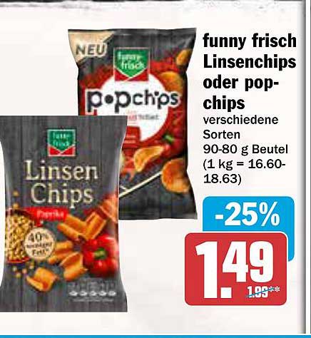 funny frisch Linsenchips oder Pop-Chips - verschiedene Sorten