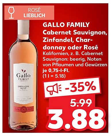 GALLO FAMILY Cabernet Sauvignon, Zinfandel, Chardonnay oder Rosé