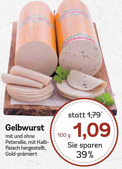 Gelbwurst mit und ohne Petersilie, mit Kalbfleisch hergestellt, Gold-prämiert