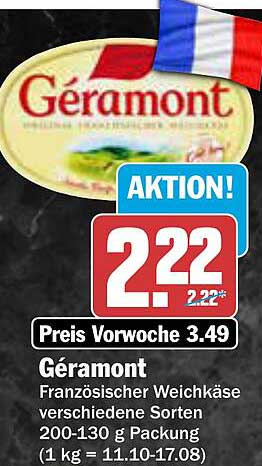 Géramont Französischer Weichkäse verschiedene Sorten 200-130 g Packung