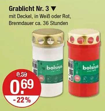 Grablicht Nr. 3 mit Deckel in Weiß oder Rot, Brenndauer ca. 36 Stunden