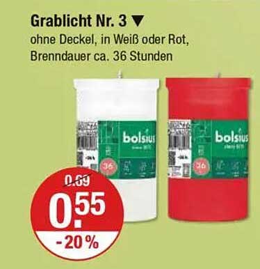 Grablicht Nr. 3 - ohne Deckel, in Weiß oder Rot