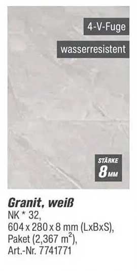 Granit, weiß, wasserresistent, NK * 32