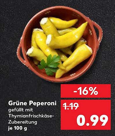 Grüne Peperoni gefüllt mit Thymianfrischkäse-Zubereitung je 100 g