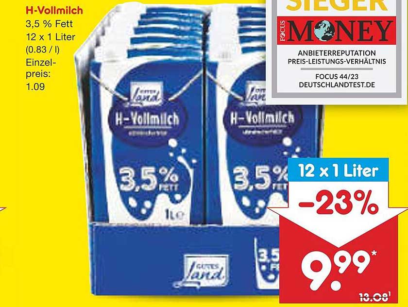 H-Vollmilch 3,5 % Fett 12 x 1 Liter
