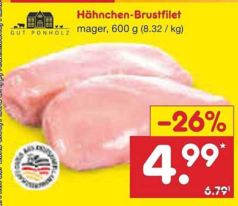 Hähnchen-Brustfilet mager, 600 g (8.32 €/kg)