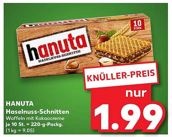 HANUTA Haselnuss-Schnitten Waffeln mit Kakao Creme 220-g-Packung