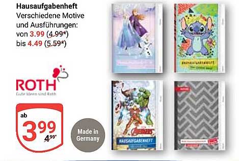 Hausaufgabenheft - Verschiedene Motive und Ausführungen