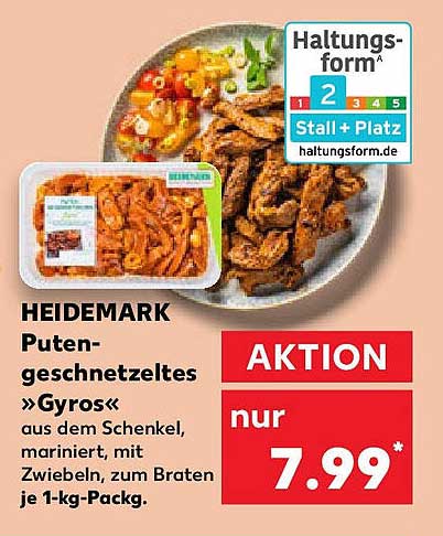 HEIDEMARK Putengeschnetzeltes »Gyros« aus dem Schenkel, mariniert, mit Zwiebeln, zum Braten je 1-kg-Pack.