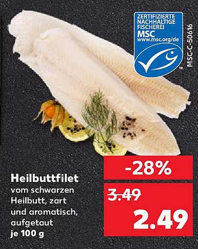 Heilbuttfilet vom schwarzen Heilbutt, zart und aromatisch, aufgetaut