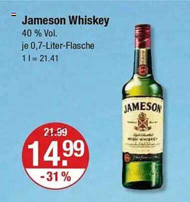 Jameson Whiskey 0,7 Liter Flasche - 40 % Vol.