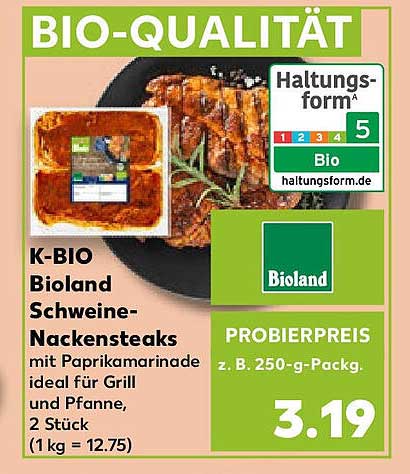 K-BIO Bioland Schweinenackensteaks mit Paprikamarinade, 2 Stück
