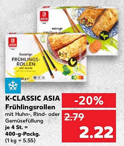K-CLASSIC ASIA Frühlingsrollen mit Huhn-, Rind- oder Gemüsefüllung