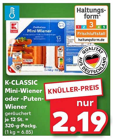 K-CLASSIC Mini-Wiener oder -Puten-Wiener geräuchert