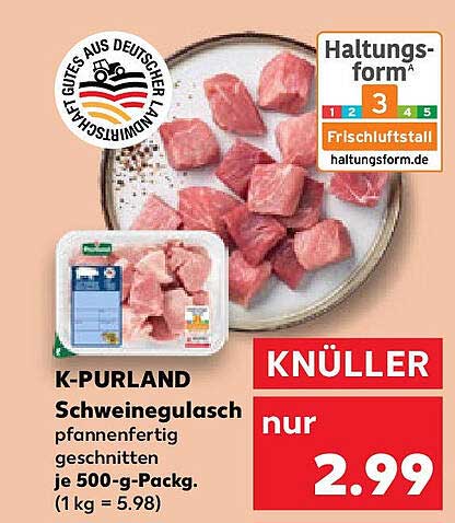 K-PURLAND Schweinegulasch – pfannenfertig geschnitten