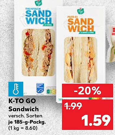 K-TO GO Sandwich, verschiedene Sorten je 185-g-Packung