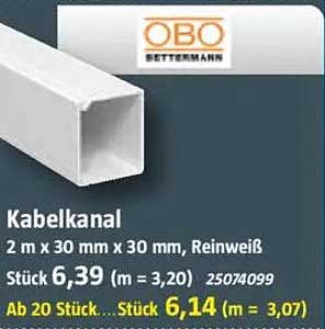 Kabelkanal 2 m x 30 mm x 30 mm, Reinweiß