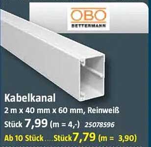 Kabelkanal 2 m x 40 mm x 60 mm, Reinweiß