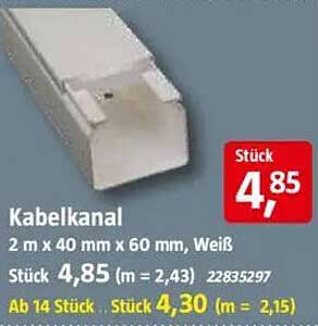 Kabelkanal 2 m x 40 mm x 60 mm, Weiß