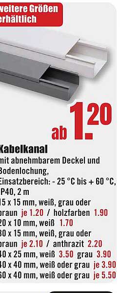 Kabelkanal mit abnehmbarem Deckel – ab 1,20 €