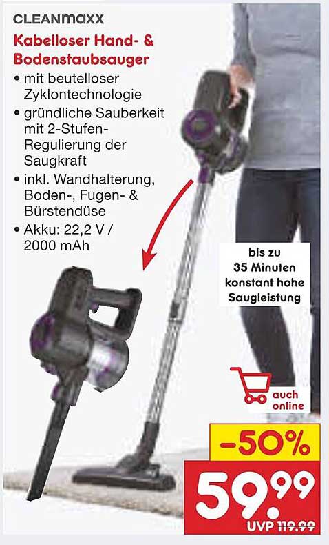 Kabelloser Hand- & Bodenstaubsauger von CLEANmaxx