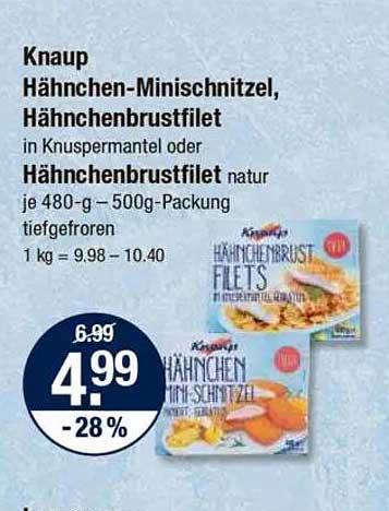 Knauf Hähnchen-Minischnitzel, Hähnchenbrustfilet in Knuspermantel oder Hähnchenbrustfilet natur, je 480-g-500g-Packung, tiefgefroren
