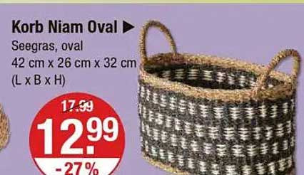 Korb Niam Oval - Seegras, oval 42 cm x 26 cm x 32 cm (L x B x H)
