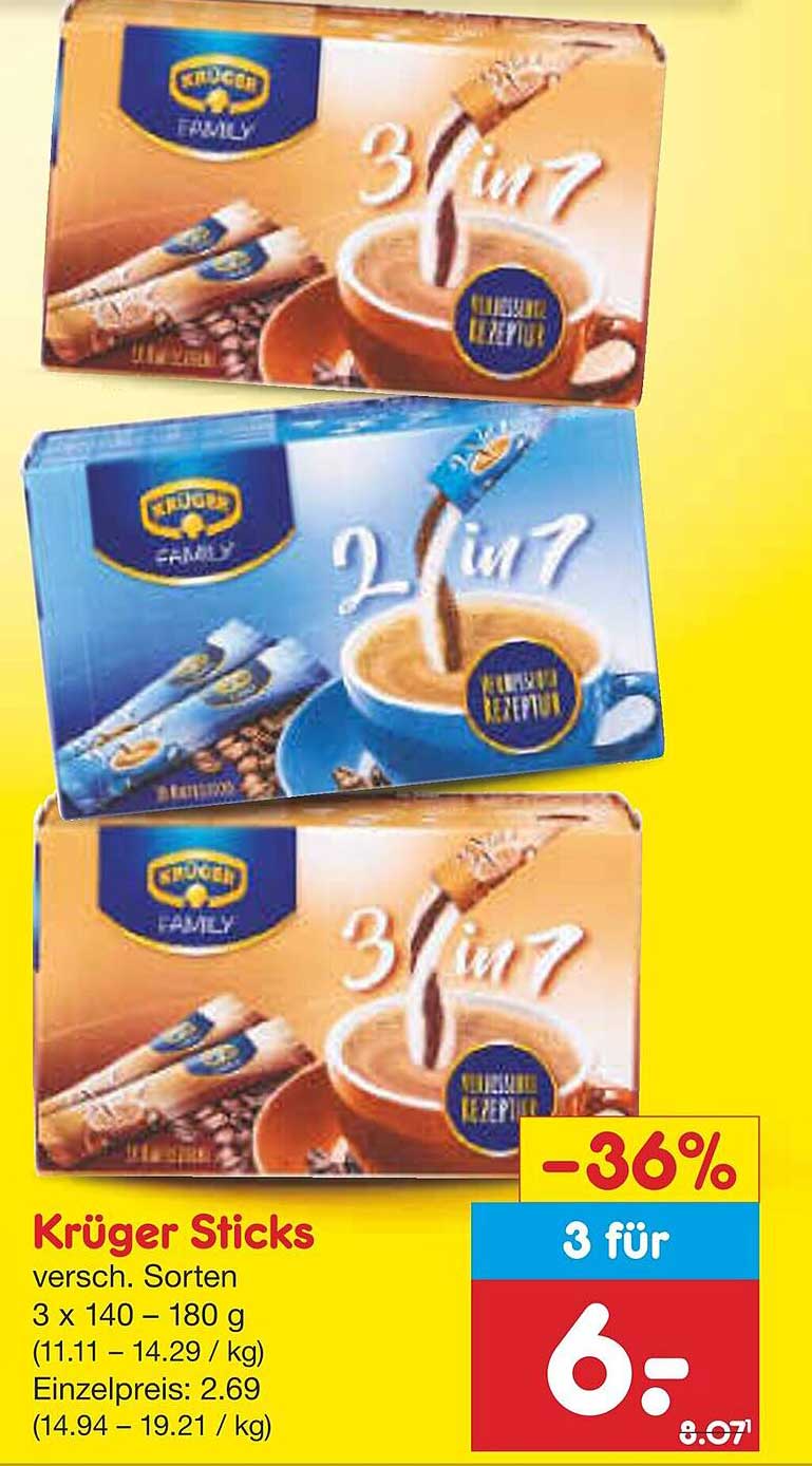 Krüger Sticks 3 für 6 € (statt 8,07 €)