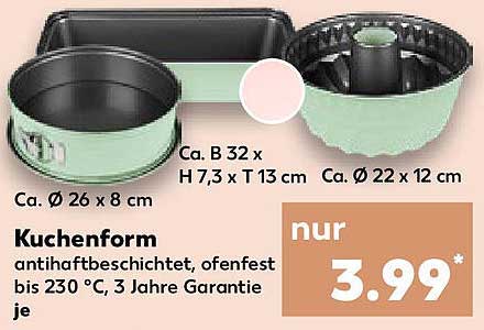 Kuchenform antihaftbeschichtet, ofenfest bis 230 °C, 3 Jahre Garantie je