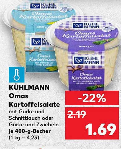 KÜHLMANN Omas Kartoffelsalat 400-g-Becher mit Gurke und Schnittlauch oder Gurke und Zwiebeln
