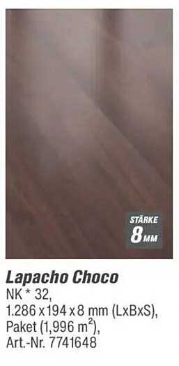 Laminatboden Lapacho Choco - NK 32, Stärke 8 mm