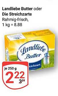 Landliebe Butter oder Die Streichzarte, 250 g zum Sonderpreis