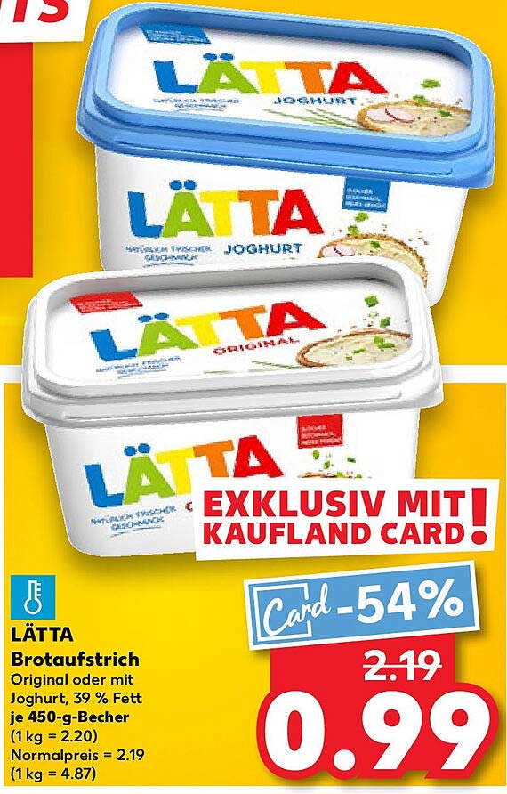 LÄTTA Brotaufstrich Original oder mit Joghurt, 39 % Fett je 450-g-Becher