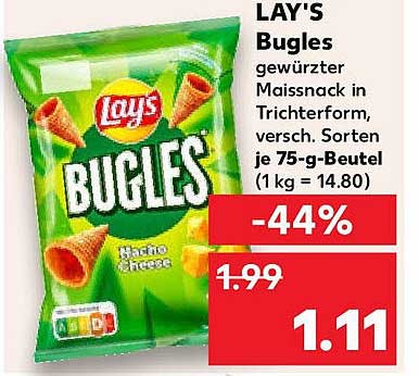LAY'S Bugles gewürzter Maissnack in Trichterform, versch. Sorten je 75-g-Beutel