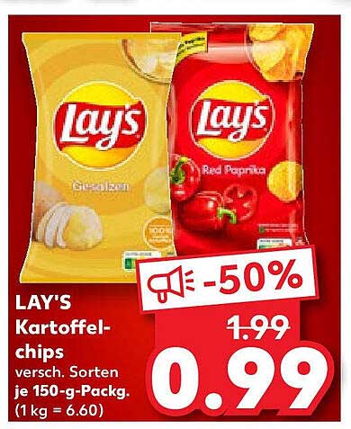 LAY'S Kartoffelchips - 50% Rabatt auf verschiedene Sorten!