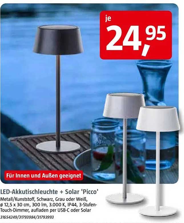 LED-Akkutischleuchte + Solar 'Picco'