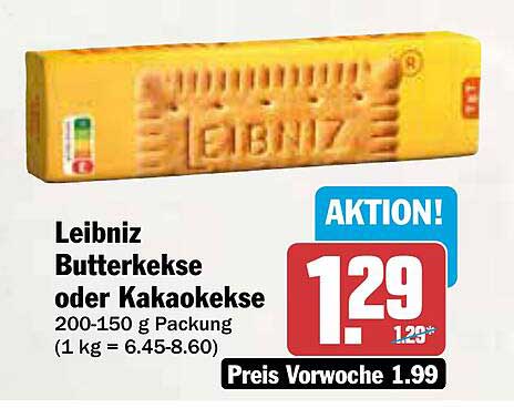 Leibniz Butterkekse oder Kakaokekse 200-150 g Packung