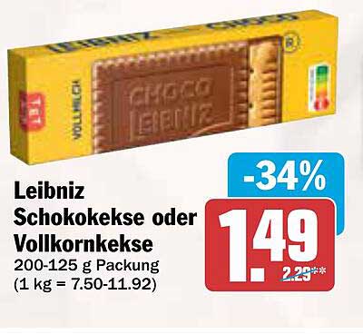 Leibniz Schokokekse oder Vollkornkekse 200-125 g Packung
