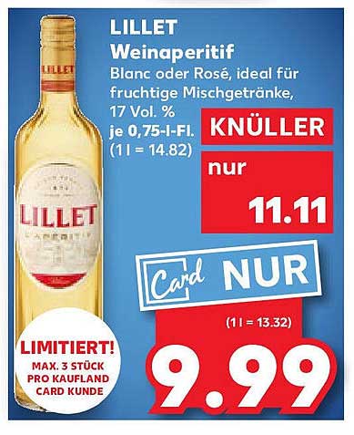 LILLET Weinaperitif Blanc oder Rosé, ideal für fruchtige Mischgetränke, 17 Vol. % je 0,75-l-Fl.