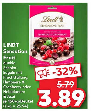 LINDT Sensation Fruit - dunkle Schokokugeln mit Fruchtfüllung